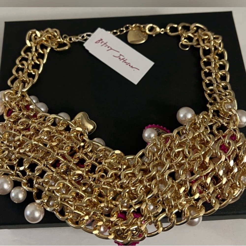 👉✨️ Betsey Johnson Multicolor think pink XO statement Necklace - Picture 5 of 7
